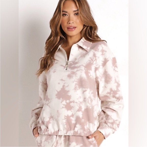 VARLEY Women Large Romero Sweat Taupe White Tie Dye Half Zip Pullover Sweatshirt - Picture 3 of 12